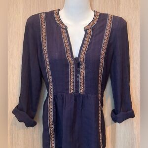 Knox Rose Shirts Womens Small Navy Blue BOHO V-Neck Tops Babydoll Bohemian
